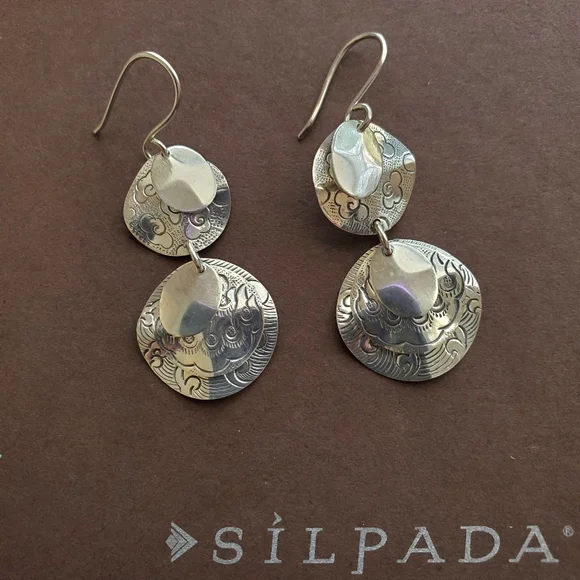 Silpada Sterling Dangle Textured Discs Earrings - Picture 7 of 15